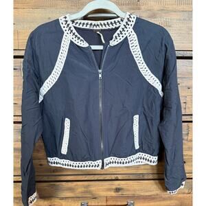 Free People Jacket Women's Small Crochet Boho Trim Full Zip Lightweight